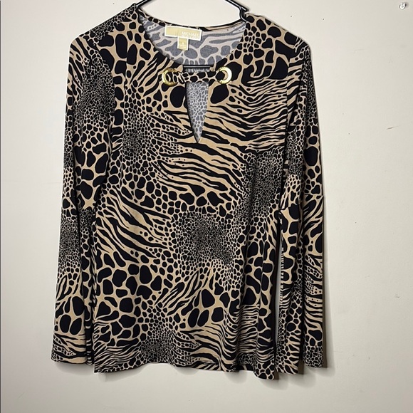 MICHAEL Michael Kors Black and Tan Animal Print Blouse - Picture 1 of 9